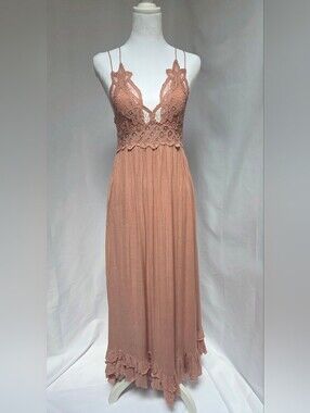 NWT Free People Adella Lace Maxi Dress Boho Ruffle Hem Size Small